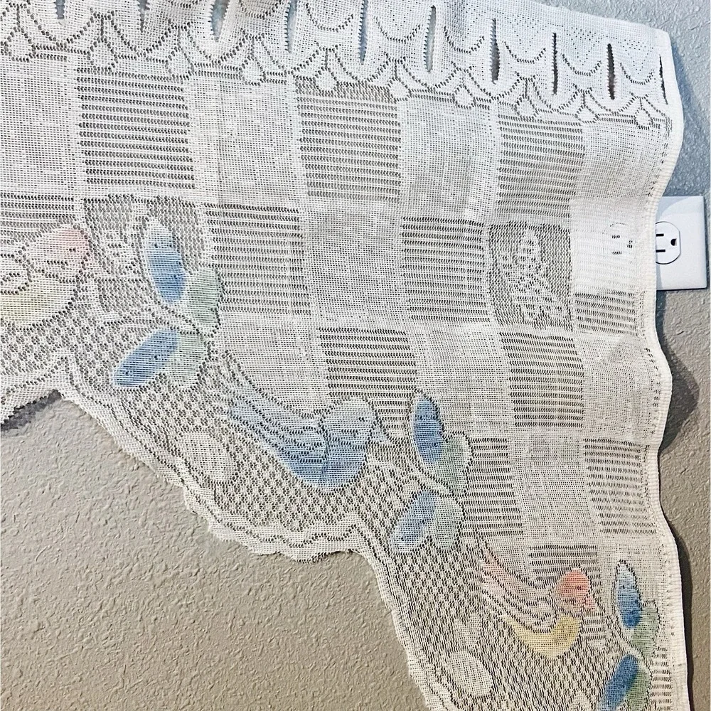 VTG Butterfly Bird Colored‎ Sheer Lace Curtain Valance 28